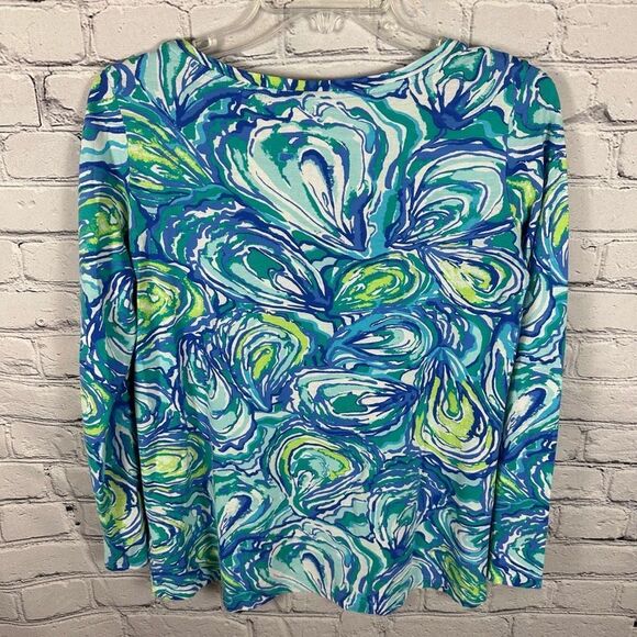 Lilly Pulitzer Women’s Top Sorella Oh Shucks Oyster Print Sparkling Blue XS - Picture 2 of 9